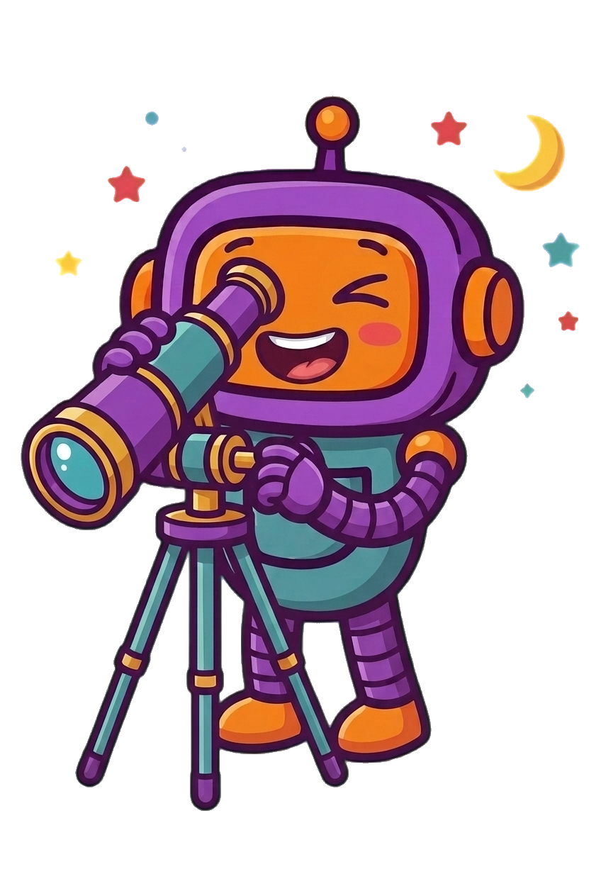 Vanta the robot looks through a telescope